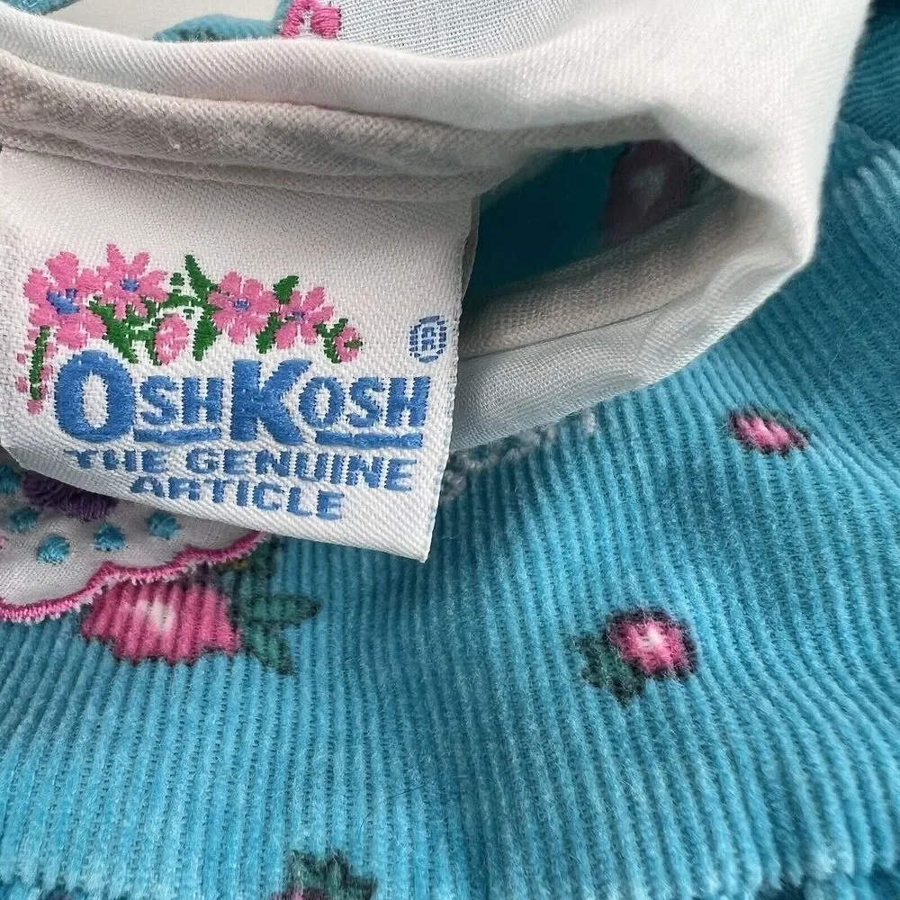 OSHKOSH B'GOSH Corduroy Long Sleeve Dress VTG 90s Floral Blue Kids Youth Girl 6